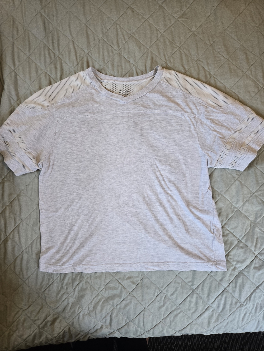 Women's Light Gray Short Sleeve Jersey Style Tee with Mesh Shoulder Detail